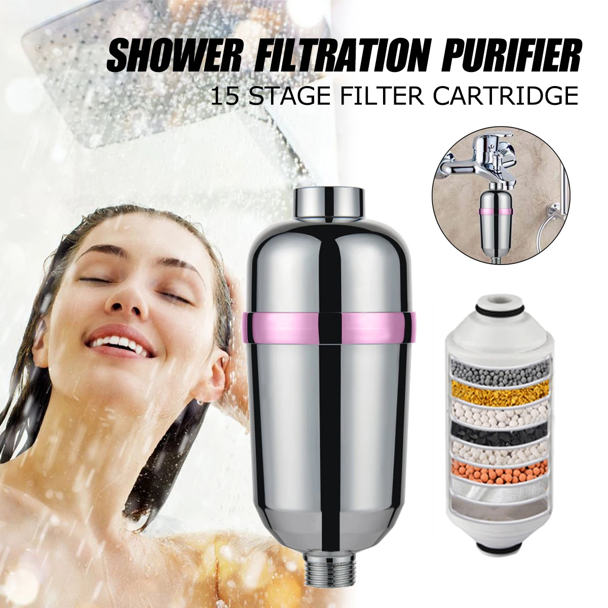 15 Filtro de ducha de baño filtro de agua de baño purificador tratamiento de agua salud suavizante eliminación de cloro purificador de agua