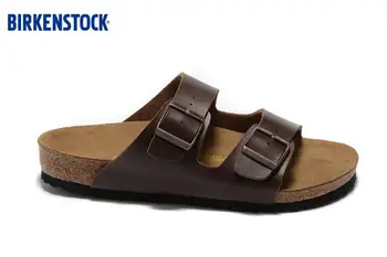 

BIRKENSTOCK Arizona Beach Cork Slipper Flip Flops Men's lazy shoes women sandals Two buckle brown leather slippers size :35-45