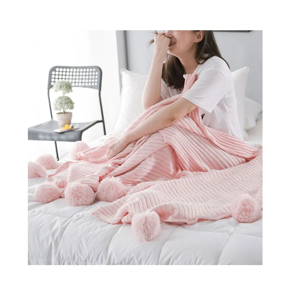 Pink 150cmx200cm Soft Cotton Blanket Adorable Hair Ball Blanket Home Bedroom Knitted Blankets TB Sale - Цвет: Pink 150cmx200cm