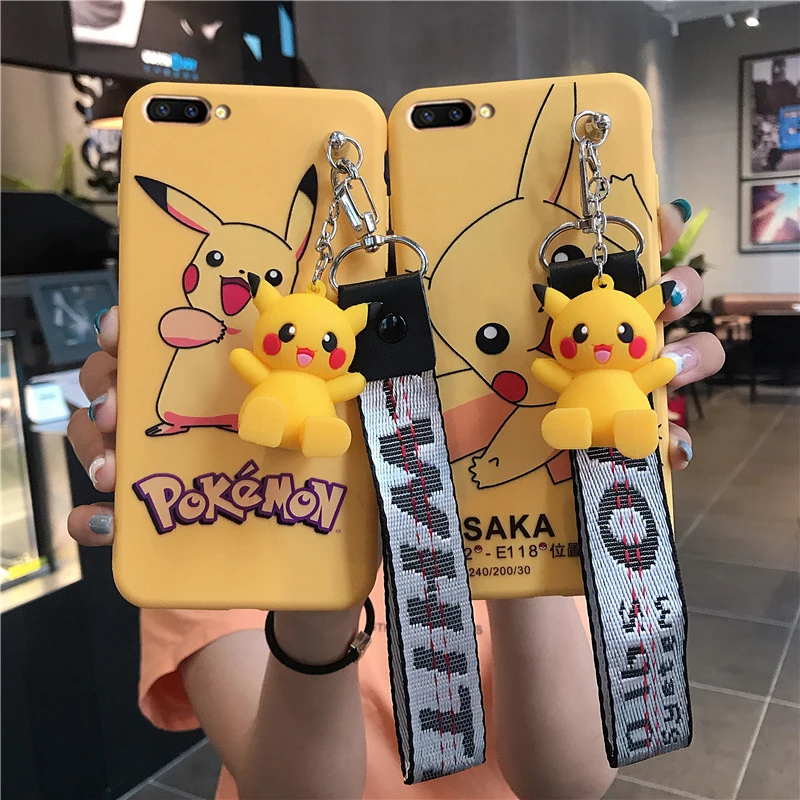 

Pikachu Case For OPPO A3 A5 A3S A57 A39 A59 A7 A5S A73 A79 A83 F1S F5 F9 Pro R17 Soft Wristband Case Holder Cover with Lanyard