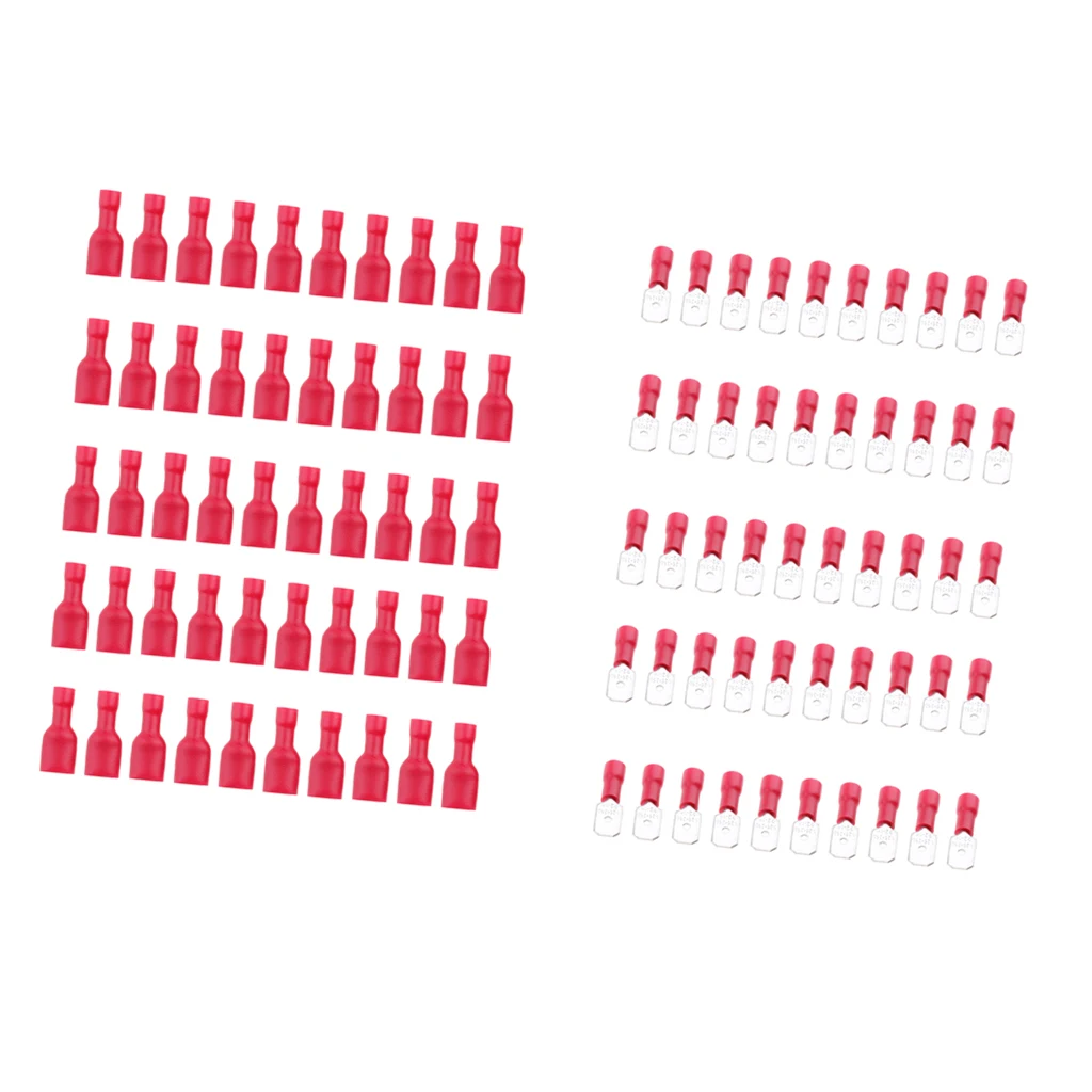100 Pieces Male Female Insulated Wire Spade Terminal Crimp Connector Red