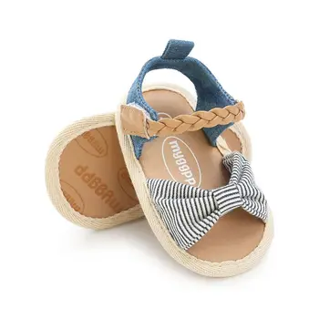 

Baby Girls Summer Beach Sandals Soft Sole Infant Princess Flats Lace Striped Dotted Bowknot Toddler Non-Slip Walking Crib Shoes