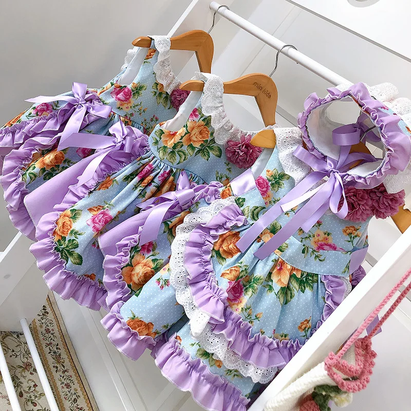 Комплект из 2 предметов Детские комплекты для принцесс для девочек с принтом Испания платья Дети класса люкс с бантом вечернее платье в стиле "Лолита" с Шапки Рождество испанская одежда - Цвет: as picture