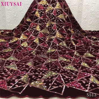 

african Velvet Lace Fabric with Sequins French Tulle Mesh Lace High Quality Sequins Lace Fabrics for Bridal Lace Materials S514