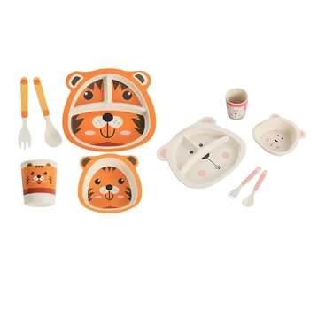

10 Pcs Baby Dish Training Tableware Children Cute Cartoon Feeding Food Dishes Kids Dinnerware, 5Pcs Orange & 5Pcs White