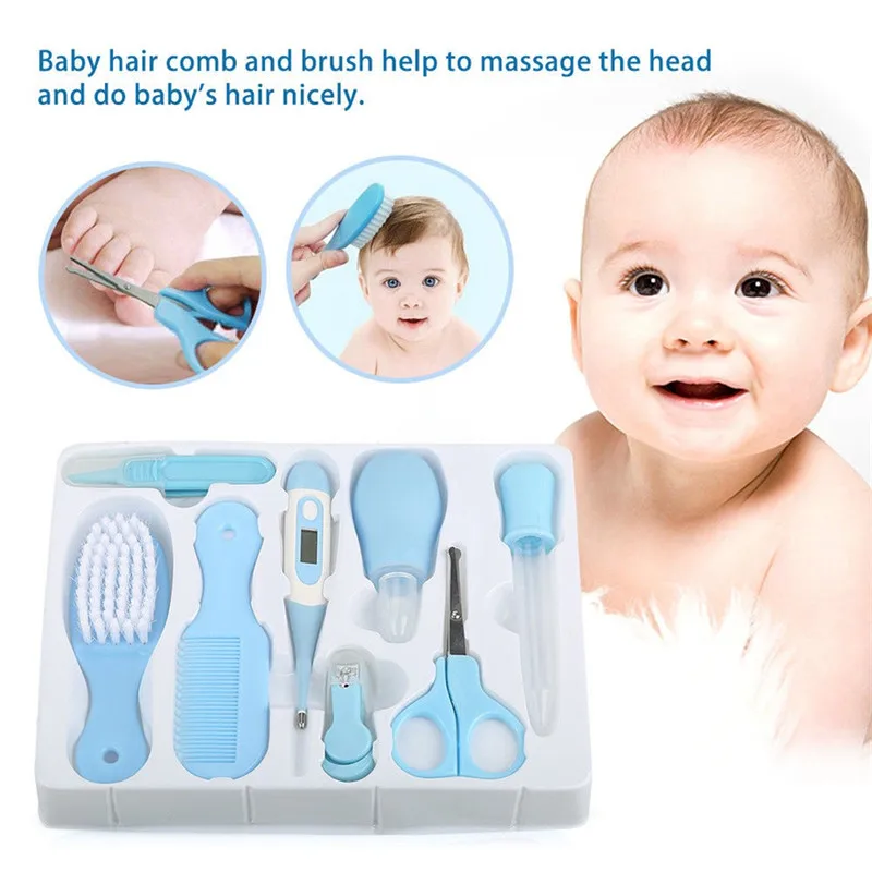 Baby Care 8 Pcs Set Newborn Tools Nail Hair Health Care Body Thermometer Grooming Kit Set scissors nose cleaner tweezers safe