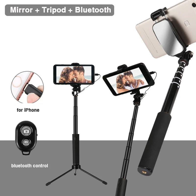 

2019 Foldable Tripod Selfie Stick Bluetooth Handsfree Table Holder for Redmi/Samsung Selfie Stick with Rear Mirror Phone Holders