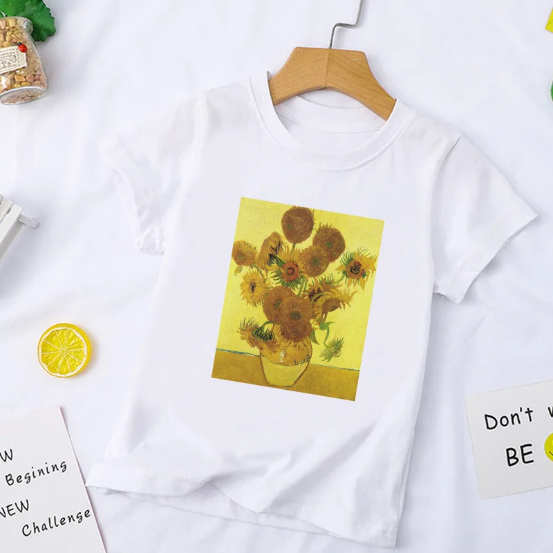 New Clothing Girls T Shirt Fashion Kids Top Casual Childrens Boys T Shirts Van Gogh Oil Painting Funny Blowing Bubbles Kawaii