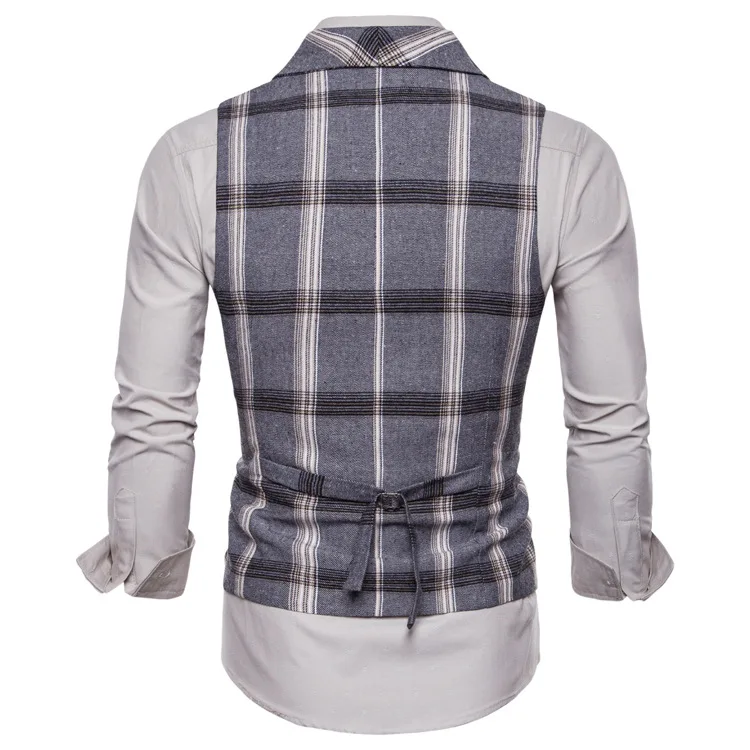 AliExpress, осенний и зимний стиль, корейский стиль, МОЛОДЕЖНЫЙ мужской клетчатый двубортный приталенный Повседневный жилет