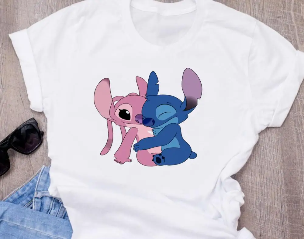 Женская модная футболка с милым рисунком из мультфильма Disneys Lilo Stitch Harajuku Kawaii Футболка с принтом милые повседневные топы