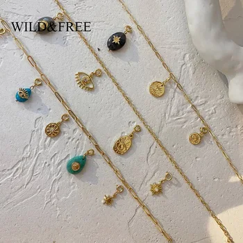 

Wild&Free DIY Star & Eye Pendant Necklace For Women Girls Zinc Alloy Gold Square Chain Natural Stone Charm Necklaces Wholesale