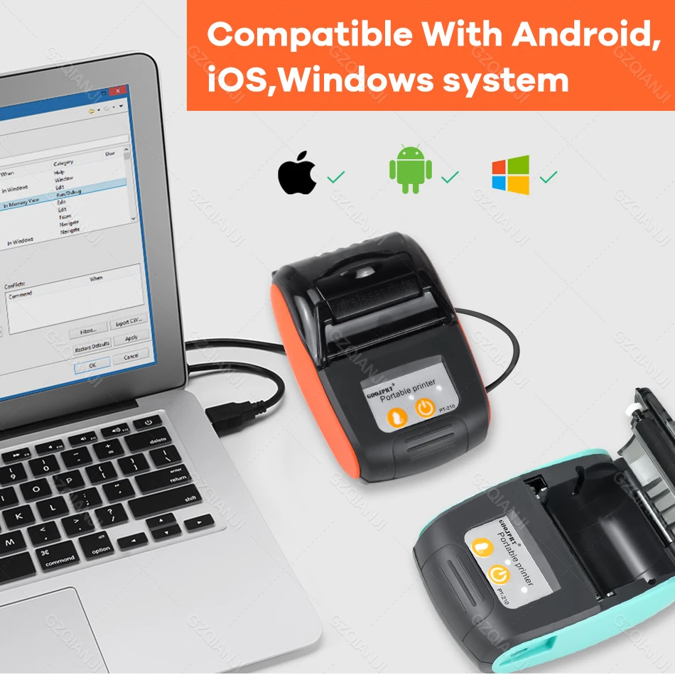 PT-210 58mm 2'' Inch Mini Portable Thermal Printer Wireless Receipt POS Maker Machine Bluetooth for Windows Android iOS Printing