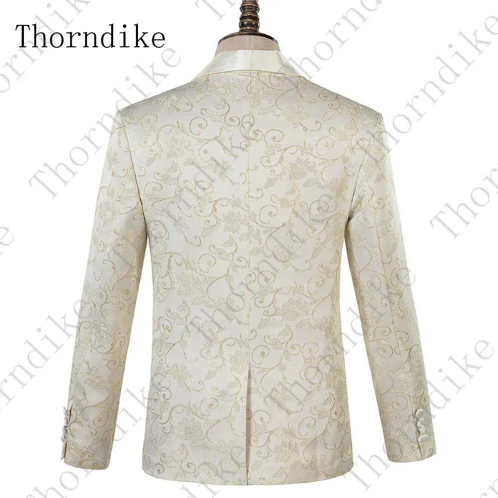Thorndike(Блейзер+ брюки) мужской белый костюм для свадьбы с цветочным принтом, сценическая одежда, модные облегающие мужские костюмы со штанами на заказ Siz