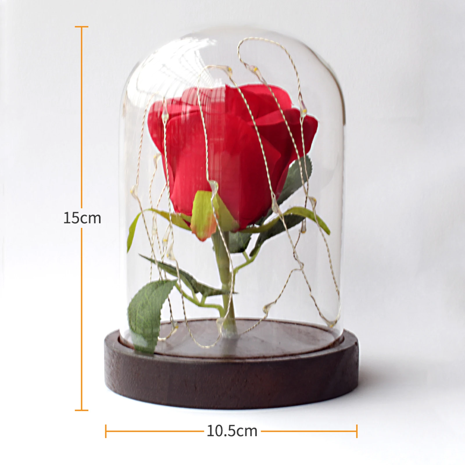 Eternal Rose Handmade Preserved Flower Red Rose with Glass Dome Led Lights