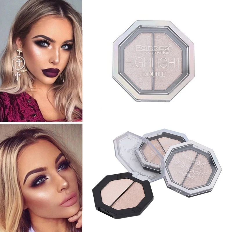 

Face Makeup 2 Colors Face Highlighter Palette Waterproof Long Lasting Brighten Skin Color Bronzer Powder Shimmer Powder#