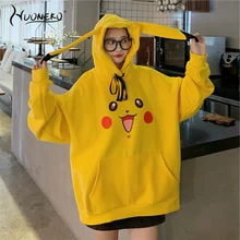 

Women Warm Pokemon Pikachu Hoodies Thicken Kawaii Anime Casual Sweatshirts Round Collar Oversized Hoodie Trendy Pullovers WHD04