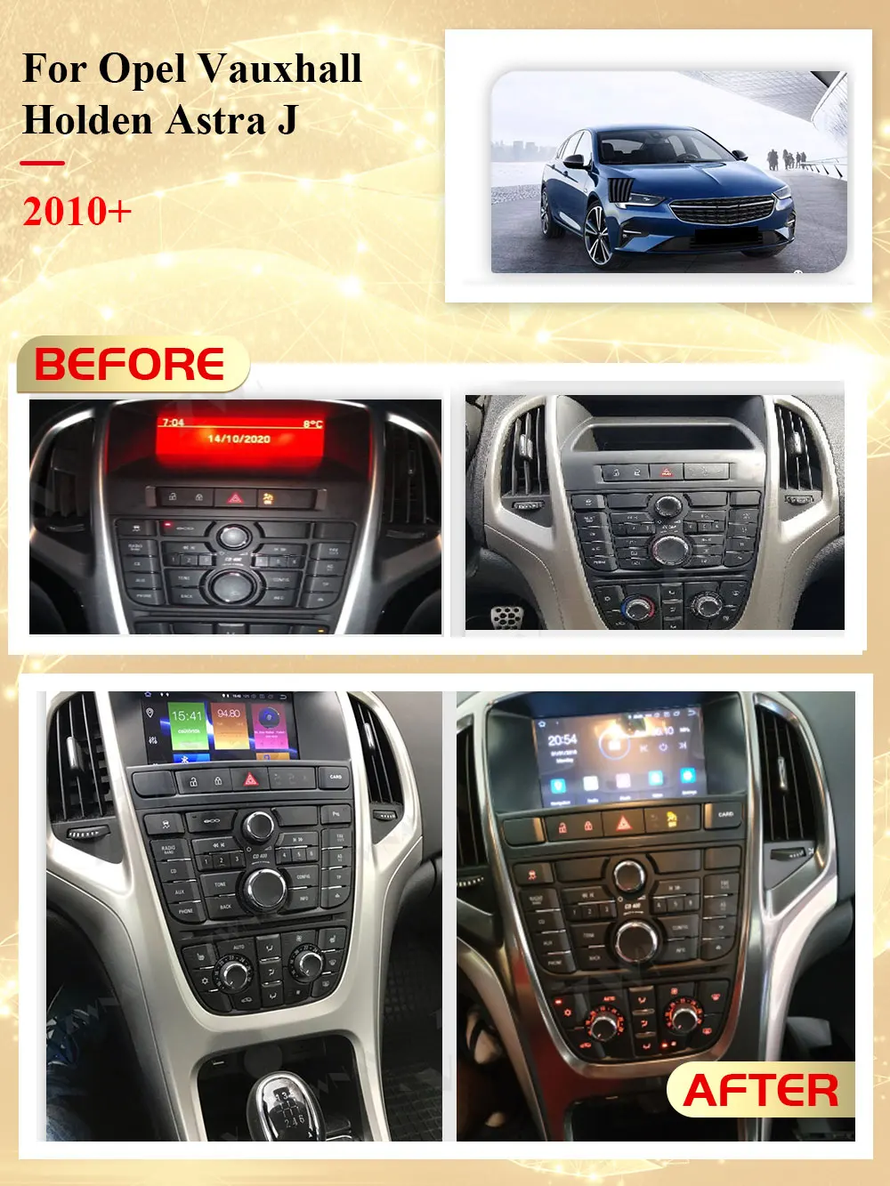 2 Din Carplay Android Radio Receiver For Opel Vauxhall Holden Astra J CD300 CD400 2010 2011 2012 2013 GPS BT Recorder Head Unit