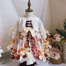 Комплект из 4 предметов для маленьких девочек; сезон осень-зима; винтажное платье принцессы в стиле Лолиты с бантом в испанском стиле для девочек; вечерние платья G064