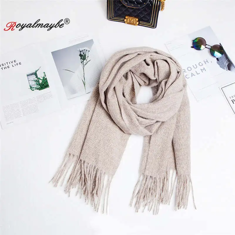 Beige Royalmaybe, женский шарф,, стиль, Осень-зима, теплые шарфы, модная шаль, длинный кашемировый красный женский хлопковый шарф - Цвет: Beige