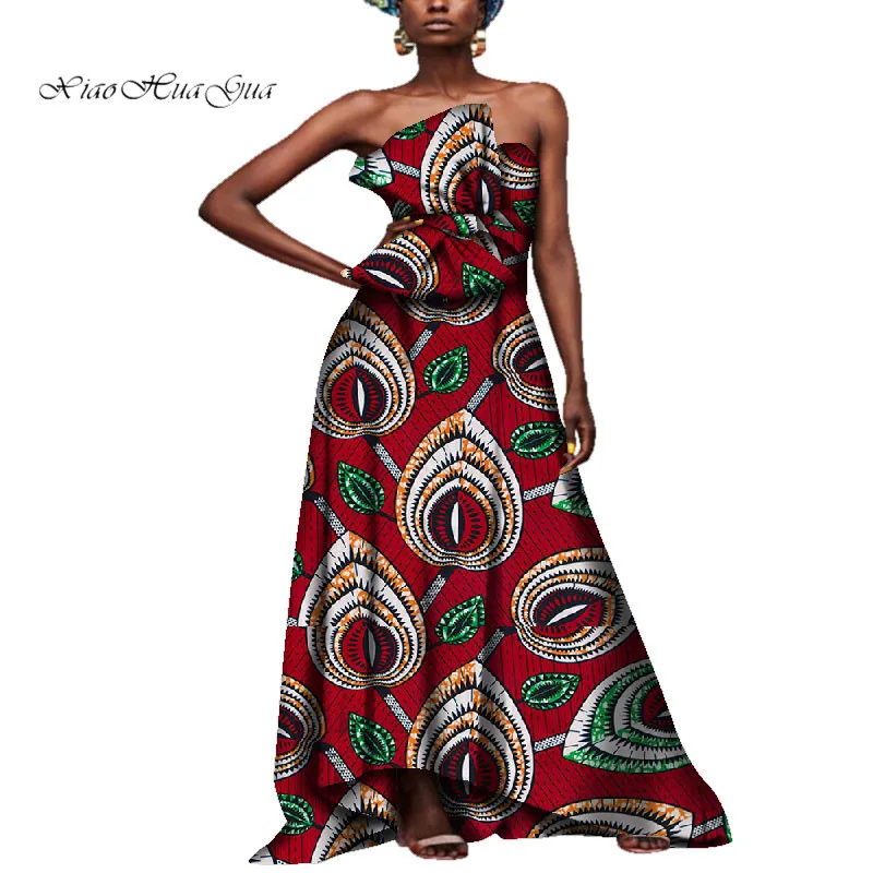 Африканское платье без бретелек с принтом для женщин, Дашики Базен Riche, свадебное платье с большим бантом размера плюс, WY4517 - Цвет: 20