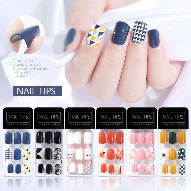 

Hot 30pcs Summer Lemon Flower Animal False Nails Tips Blossom Sky Blue Pink Beach Cute Stylish Simple Arts Acrylic Nail Art Hot