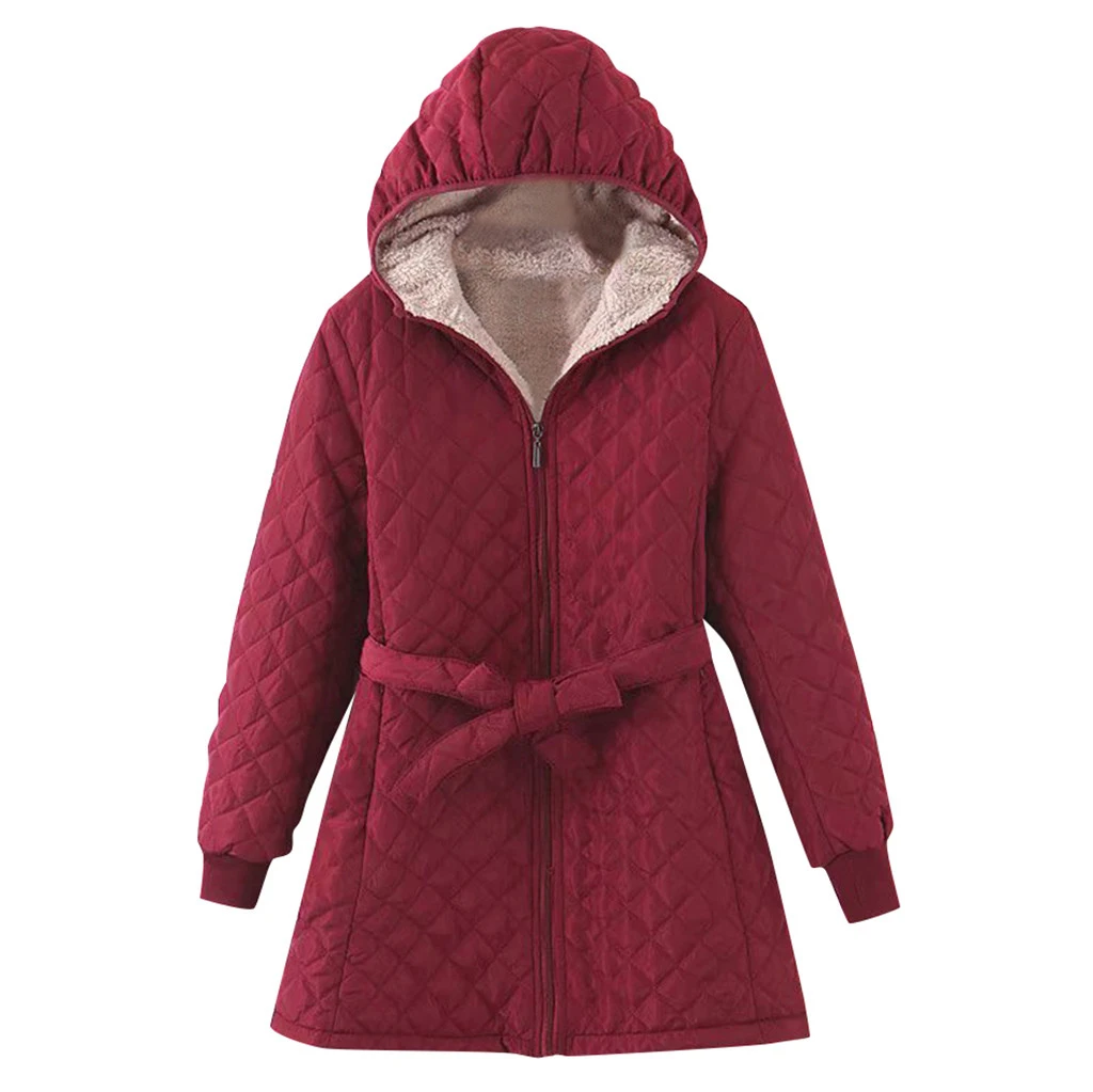 CHAMSGEND Women Elegant Coat Winter Regular Cotton Overcoat Long Bandage Loose Manteau Femme Hiver Warm Jacket 1008 - Цвет: RD