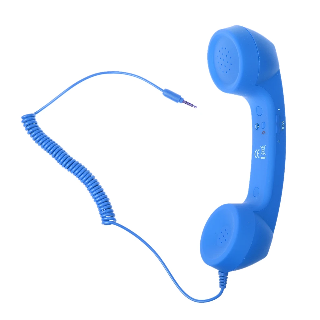 Retro Classic Comfort Telephone Handset 3.5mm Mini Microphone Speaker Phone Call Receiver Blue