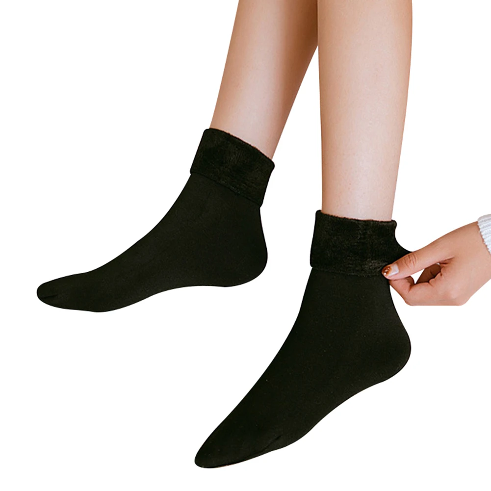 Женские утолщенные флисовые Носки Зимние флисовые выстроенные эластичные мягкие носки-тапочки-MX8 - Цвет: Black 2 Pair