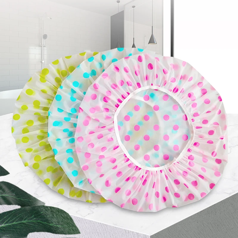 

Shower cap waterproof high quality elastic 1PC female shower cap dot thickened elastic shower cap women's hair salon bathroom su