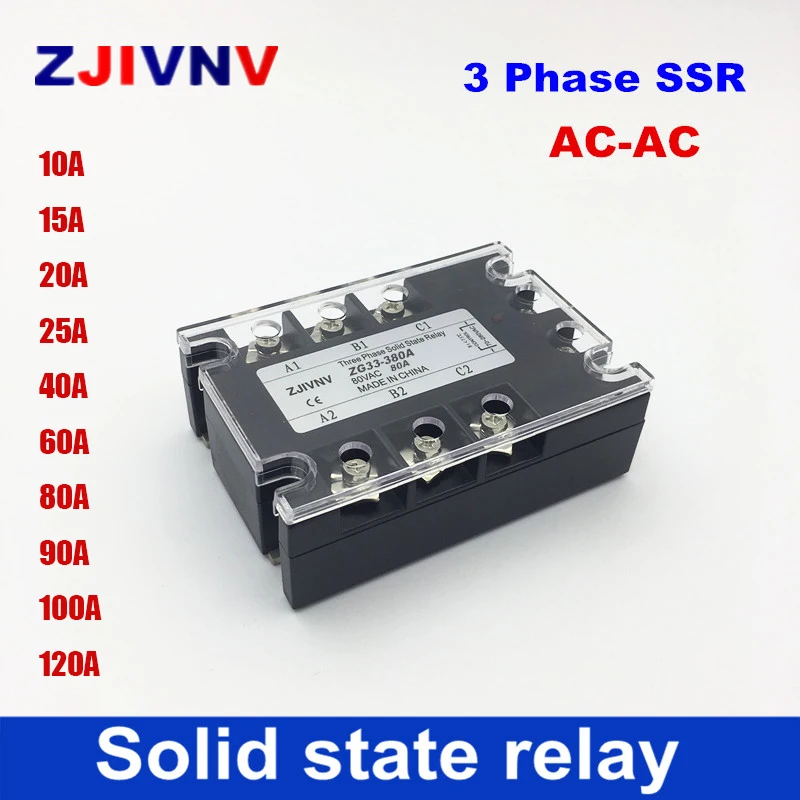 

Three-Phase Solid State Relay 10A 15A 20A 25A 40A 60A 80A 90A 100A 120A 80-250VAC Control 480VAC AC-AC Zero-cross Type SSR 80AA