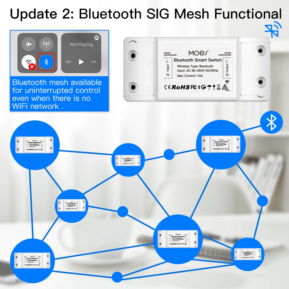MOES Bluetooth Smart Switch Relay Module Single Point Control Sigmesh Wireless Remote Control with Alexa Google Home tuya smart switch wireless remote control switch