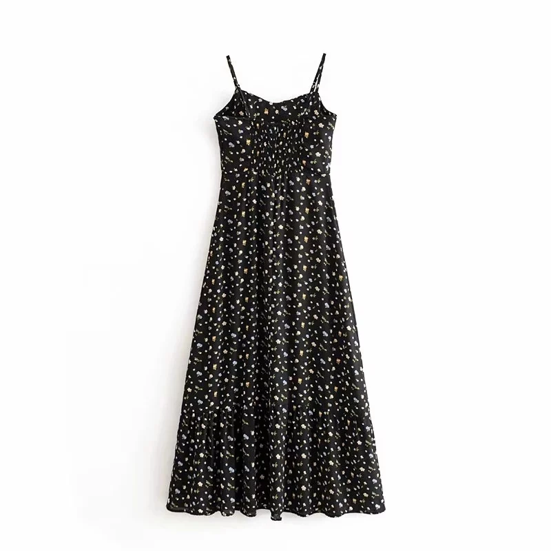 Летнее платье, женские вечерние платья kawaii cami midi, сексуальное платье с открытой спиной, винтажное элегантное платье с цветочным рисунком, корейские платья черного цвета
