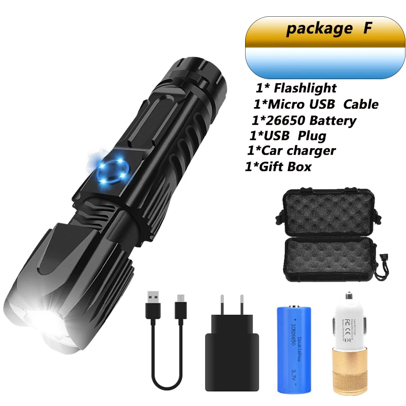 Package F Супер яркий XHP90.2 светодиодный фонарь XLamp тактический Водонепроницаемый фонарь умный чип управление с нижней атакой конус USB Перезаряжаемый - Испускаемый цвет: Package F