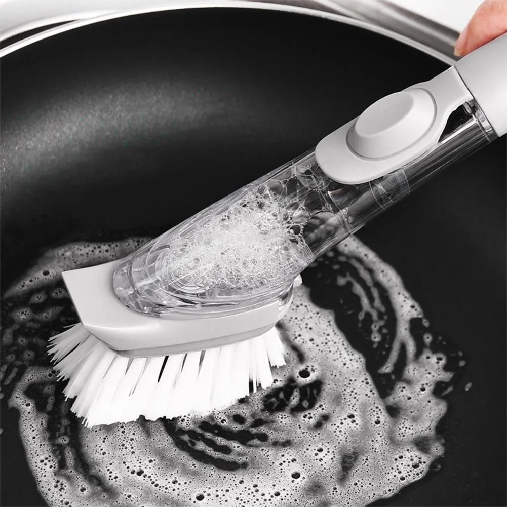 

Double Use Kitchen Cleaning Brush Soap Dispense Dish Bowl Bristle Washing Automatic Sponge Pan Long Scrubber Pot Cleaner Tool