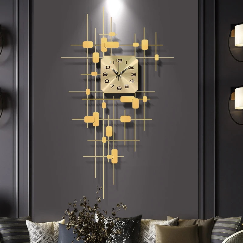 Luxury Wrought Iron Wall Clocks Hanging Ornaments Crafts Home Room Metal Clock Mural Decoration 3D Sticker | Дом и сад