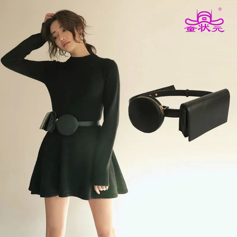 

2019 The New Fashion Pattern Korea Fashion Tide Women Geometry Joint Woman Wasit Adjustment Belts Personality Trend Wallet Bag