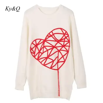 

Designer 2019 Winter Women's Long Sleeve Love Applique O-neck Loose White Sweet Luxury Embroidery Christmas Sweater Runway