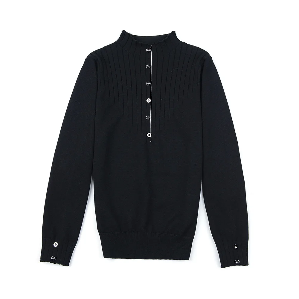 Black T Shirt BornToGirl Spring Autumn Winter Women Knitted TShirt Woman Long Sleeve High Neck Black White Blue Green Khaki T Shirts - Цвет: Black T Shirt
