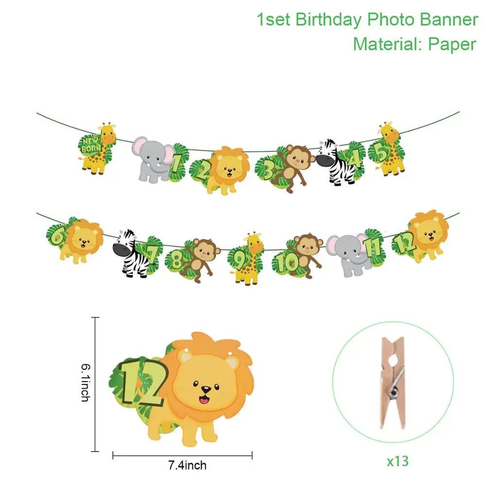 Frigg Джунгли животных фото плакат ребенок один первый день рождения декор с днем рождения баннер для вечеринки в стиле сафари Декор мальчик девочка ребенок душ - Цвет: Banner3