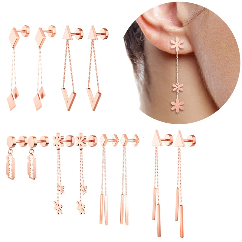 

1Pair Stainless Steel Tassel Pendant Flower Dangle Cartilage Helix Labret Tragus Screw Back Earring Piercing Jewelry Exquisite