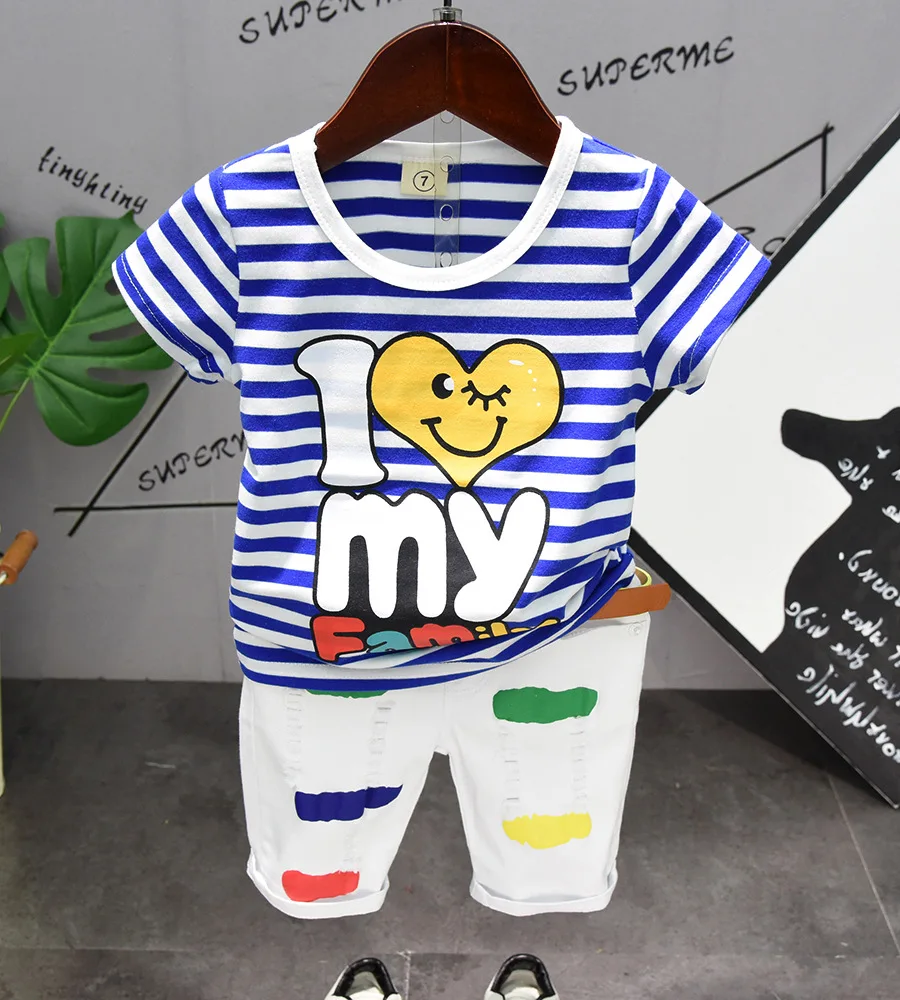 Zhao Overflow Childrenswear Summer Children New Style Stripe Short Sleeve Aa503 with Bermuda Shorts Aq851