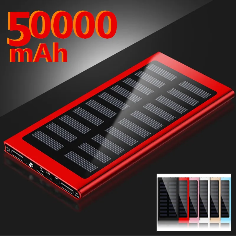 50000mAh Солнечная батарея портативная Водонепроницаемая Powerbank Быстрая зарядка