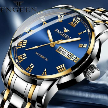 

reloj hombre FNGEEN men watch stainless steel quartz watches men clock mens waterproof watch with date wristwatch clock relogio
