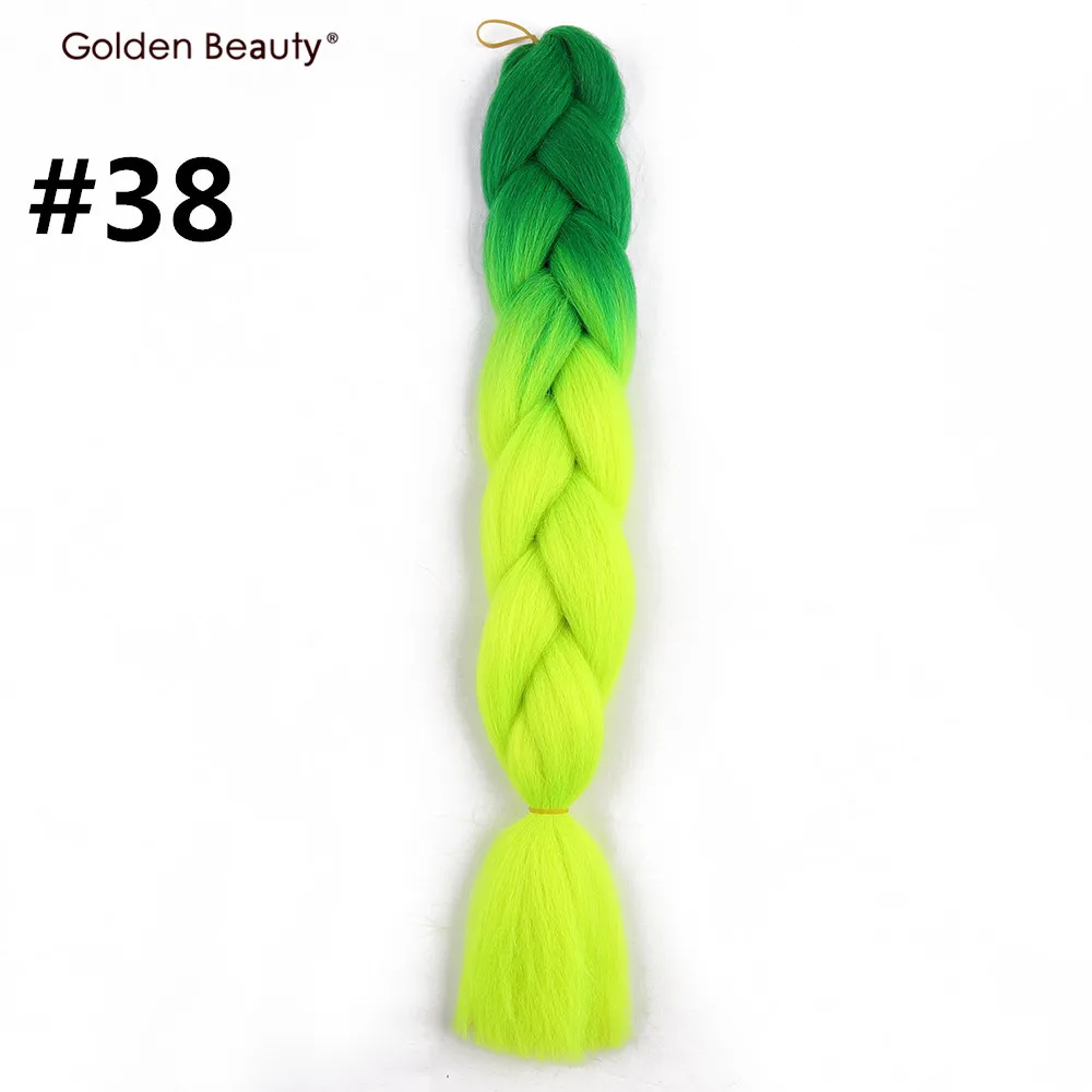 24 дюйма Ombre Jumbo синтетические плетеные волосы термостойкие африканские вязанные косички волосы для наращивания 100 г Розовый Синий Зеленый Золотой красота - Цвет: 38