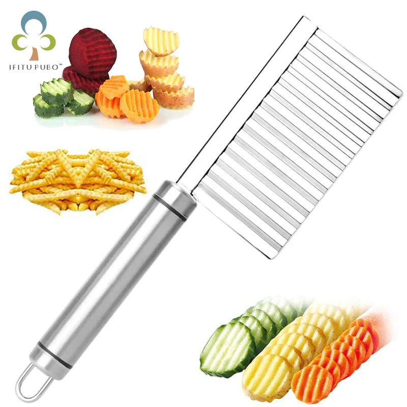 Crinkle Wavy Cutter Stainless Steel Vegetable Potato Chip French Fry Slicer Tool Crinkle Wavy Cutter Stainless Steel Vegetable Potato Chip French Fry Slicer Tool