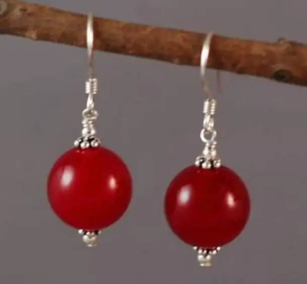 Ювелирное изделие Нефритовая серьга Прекрасный Тибет 12 мм красный натуральный