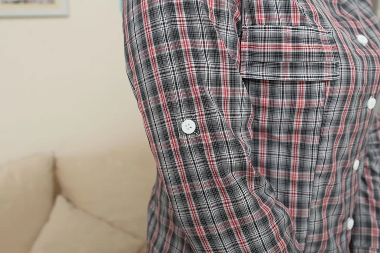 Туника Женская Blusas рубашки плюс размер женские блузки с длинным рукавом хлопковая блузка офисная одежда винтажные клетчатые Длинные Блузки M604