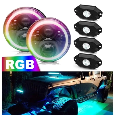 Yait пара " дюймов 60 вт RGB светодиодный фары 4 шт. RGB светодиодный рок огни Halo кольцо для Jeep Wrangler 1997- JKU JK Rubicon TJ LJ - Цвет: pair with 4pcs
