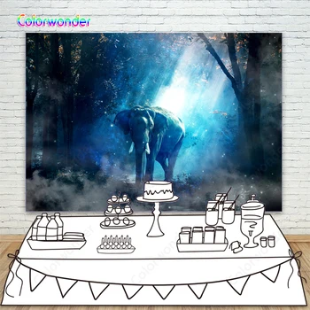 

Big Elephant On Magic Forest Photo Background Firefly Full Of Jungle Wonderland Children Photography Backdrops For Photo Studio