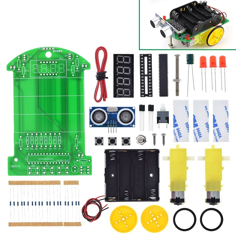 DIY Ultraschall-Entfernungsmessungs-Hindernisvermeidungs-Auto Elektronik-Bausatz LED-Display Programmierbares Intelligentes Auto Schweißübungs-DIY-Bausatz – Detail 5